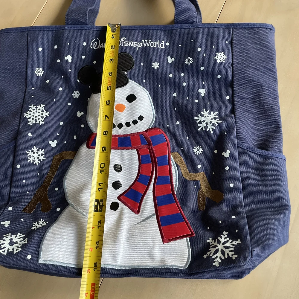 Disney Parks Mickey Mouse Snowman Christmas Holiday Canvas Tote Bag‎
